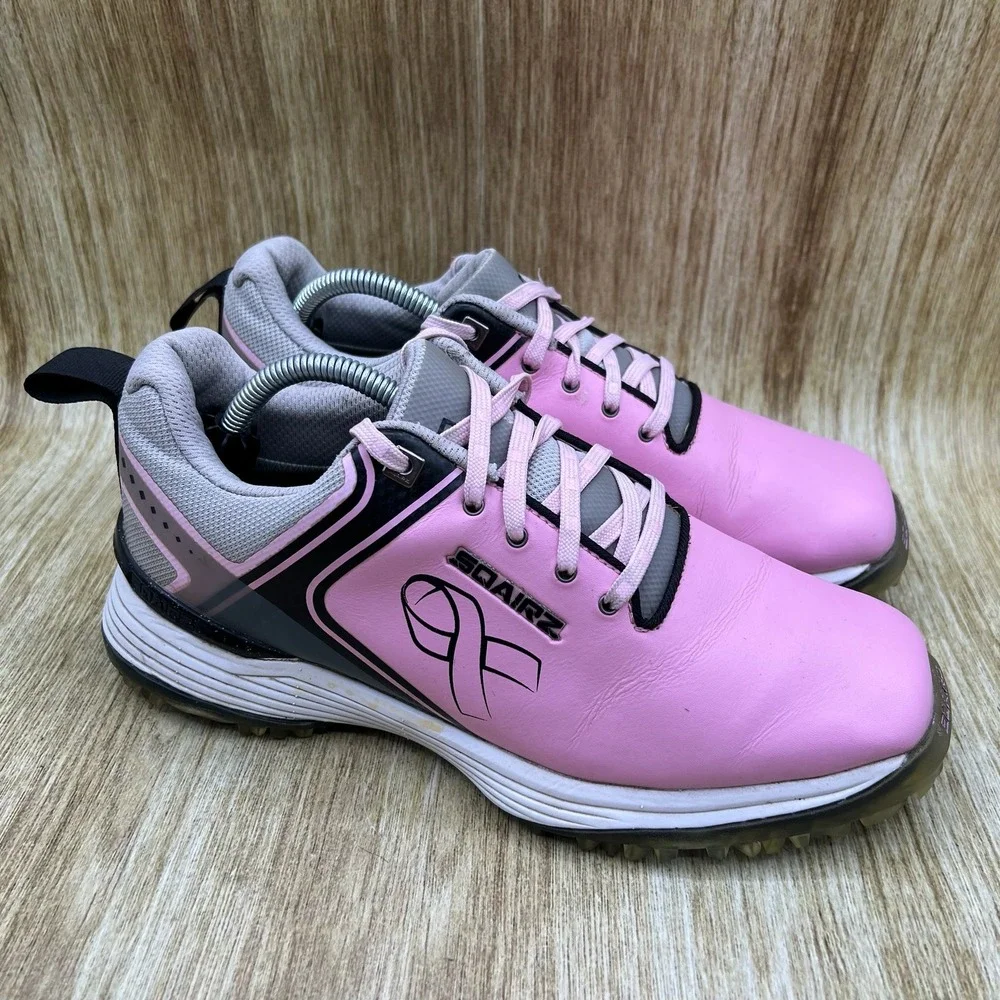 SQAIRZ Golf Shoes Women's Size 8 Pink Breast Cancer Awareness Ribbon Square Toe